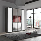 Wiemann Bristol Graphite and White Glass Front 4 Door Wardrobe with Mirror - Pendle Village Furniture